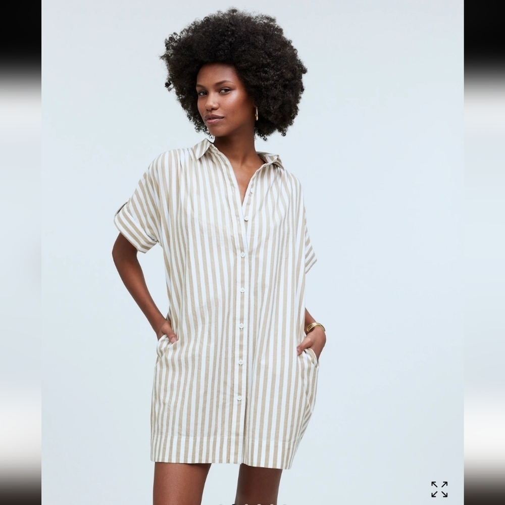 Madewell Collared 100% Cotton Button-Front Mini Shirtdress W Pockets_Large